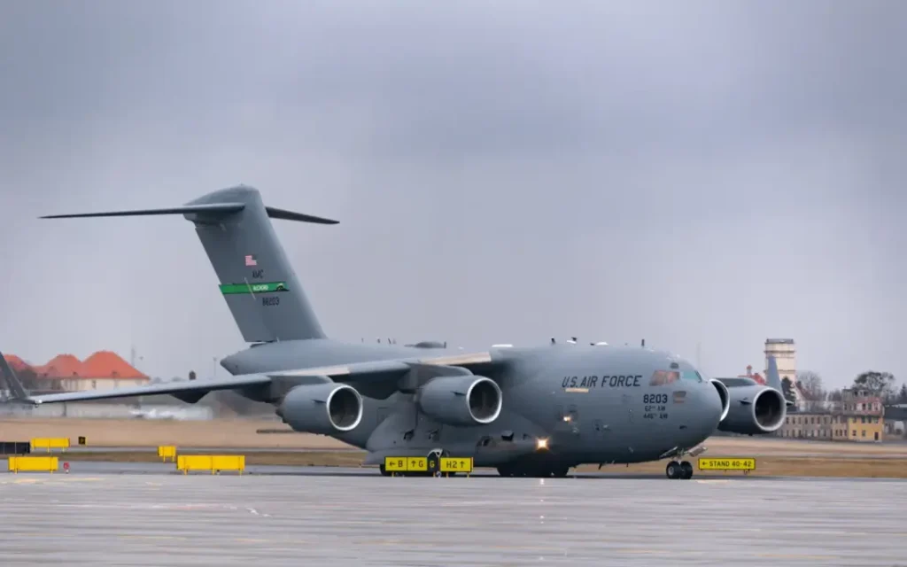 A military airplane preparing for flight